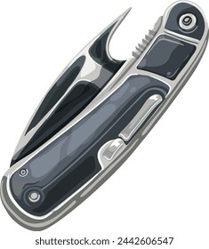 Vector graphic of a modern multifunctional pocket knife.