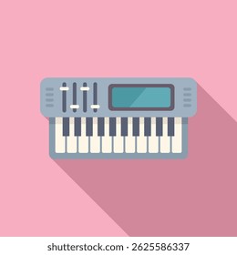 Vector graphic of a modern synthesizer on a pink background, ideal for musicrelated designs