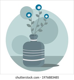 Vector graphic. Monochrom illustration. Flowers in a vase with simple background. 