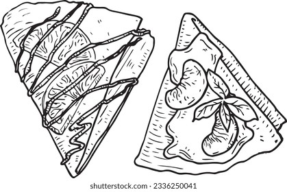 Vector graphic monochrome beige set with French pancakes. National European, French cuisine Contour Collection. Image for textiles, scrapbooking, restaurant 