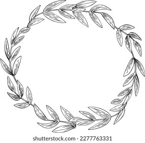 Vector graphic monochrome floristic base frame with leaves. Spring contour collection for weddings, birthdays. Image for textiles, chancery, design, scrapbooking, invitations