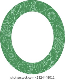 Vector graphic monochrome frame with cactus - an ingredient in national cuisines. National Asian, Italian  Kitchen Contour Collection. Image for textiles, scrapbooking