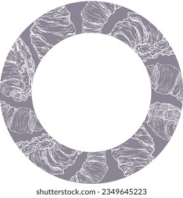 Vector graphic monochrome frame with French croissant. National European, French cuisine Contour Collection. Image for textiles, scrapbooking, restaurant 