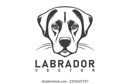 Vektorgrafik-Monochrome-Symbol oder -Emblem. Kopf, Porträt einer traurigen Hunderasse Labrador. Weißer, isolierter Hintergrund.