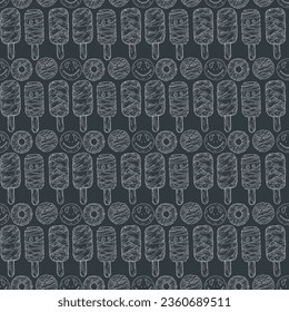 Vector graphic monochrome pattern blue mummy eskimo. Collection for autumn holidays. Image for textiles, scrapbooking, restaurant