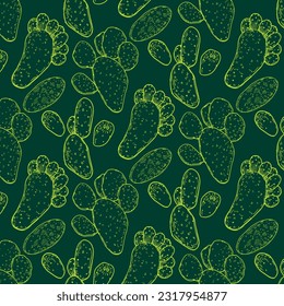 Vector graphic monochrome pattern with cactus - an ingredient in national cuisines. National Asian, Italian  Kitchen Contour Collection. Image for textiles, scrapbooking, restaurant menus