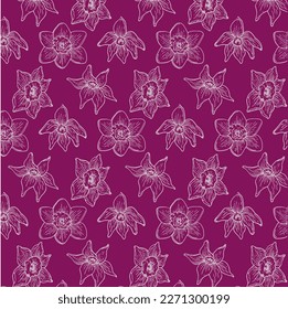 Vector graphic monochrome pattern with daffodil buds. A contour spring set for Mother's Day and Easter. Image for textiles, chancery, design, scrapbooking