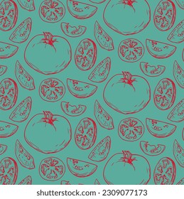 Vector graphic monochrome pattern with tomato - an ingredient in national cuisines. National Asian Kitchen Contour Collection. Image for textiles, scrapbooking, restaurant menus
