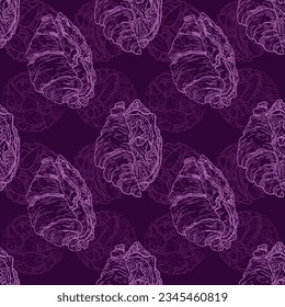 Vector graphic monochrome purple pattern with French croissant. National European, French cuisine Contour Collection. Image for textiles, scrapbooking, restaurant 