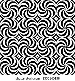 Vector graphic of monochrome repeating pattern of circles spiralling to a centre point