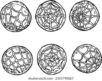 Vector graphic monochrome set with cookies with web.  Collection for autumn holidays. Image for textiles, scrapbooking, restaurant 