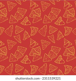 Vector graphic monochrome set with nachos is an ingredient in national cuisines. National Mexican, Southern Cuisine Contour Collection. Image for textiles, scrapbooking, restaurant 