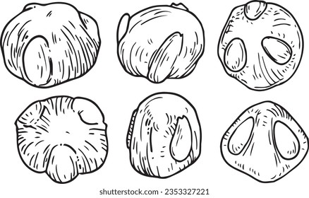 Vector graphic monochrome set with Bethmännchen. National European cuisine Contour Collection. Image for textiles, scrapbooking, restaurant 