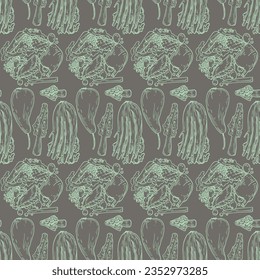 Vector graphic monochrome set with restaurant dishes, celery, mushrooms. National European, French cuisine Contour Collection. Image for textiles, scrapbooking, restaurant 