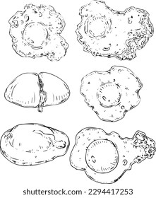 Vector graphic monochrome set with scrambled eggs. National Contour Asian Kitchen Collection. Image for textiles, scrapbooking, restaurant menus and fast food