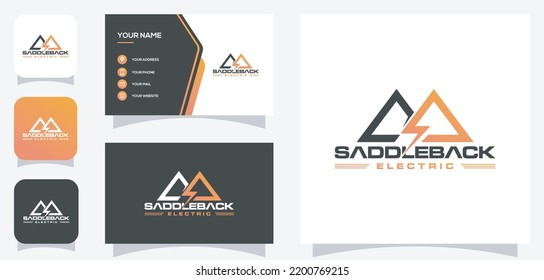 Vector graphic of Mountain electric and energy logo design with business card template