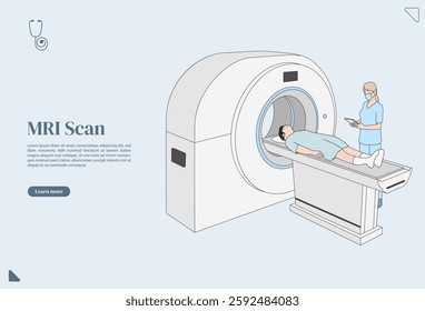 Vector Graphic of MRI Scan in Hospital. Perfect for illustrating concepts, landing page, poster, etc. vector format for easy customization.
