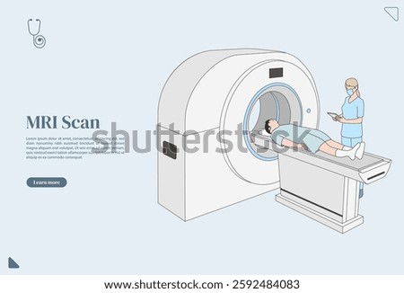 Vector Graphic of MRI Scan in Hospital. Perfect for illustrating concepts, landing page, poster, etc. vector format for easy customization.
