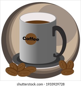 Vector graphic of a mug of coffee and coffee bean