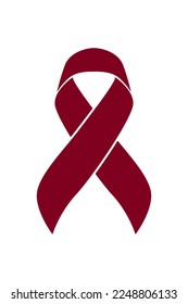 Vector graphic of multiple myeloma cancer ribbon on white background. Burgundy color awareness ribbon for multiple myeloma cancer support symbol. vector eps10.
