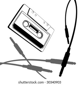 vector graphic with music cassette old style and jack cable