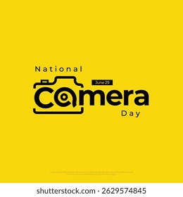 Vektorgrafik des Tages-Posters der Nationalkamera. 29. Juni Fotografie Feier Banner mit Kamera-Symbol auf gelbem Hintergrund.