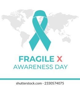 Vector graphic of National Fragile X Awareness Day, with ribbon and world map silhouette icon vector. July 22. Important day