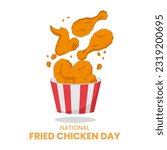 Vector graphic of national fried chicken day with fried chicken cartoon flat design