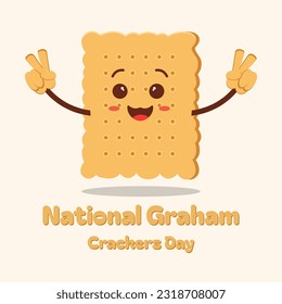 Vector graphic of national graham cracker day with smile biscuit cartoon flat design