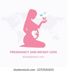 Vector Graphic of National Pregnancy and Infant Loss Remembrance Day. Pregnant woman with pink and blue butterflies