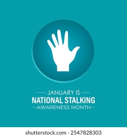 Vector graphic of National Stalking Awareness Month banner design template. Realistic Ribbon, hands icon and colourfull backgraound. Design for cards, prints, social media, poster, flyer.