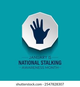 Vector graphic of National Stalking Awareness Month banner design template. Realistic Ribbon, hands icon and colourfull backgraound. Design for cards, prints, social media, poster, flyer.