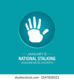 Vector graphic of National Stalking Awareness Month banner design template. Realistic Ribbon, hands icon and colourfull backgraound. Design for cards, prints, social media, poster, flyer.