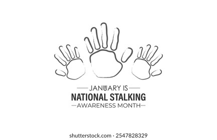 Vector graphic of National Stalking Awareness Month banner design template. Realistic Ribbon, hands icon and colourfull backgraound. Design for cards, prints, social media, poster, flyer.