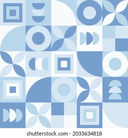 Vector Graphic of Neo Geo Design Pattern. Trendy Abstract Geometric Shapes with Blue White Color Theme. Good for Curtain Design, Pillow Case, Blanket, Bed Sheet, Printing Design Template, etc