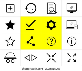 Gráfico vectorial de la nueva pestaña, historial, búsqueda en página, sitio de escritorio, marcadores, descarga completada, configuración, pestañas recientes,..., nueva pestaña de incognito, hacia atrás y hacia adelante, alejar, acercar.