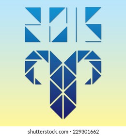 A vector graphic for new year with blue triangle sheep(lamb) and triangle typo 2015.