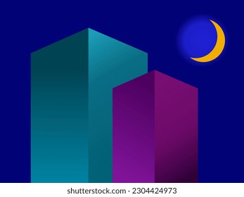 Noche gráfica vectorial dos edificios y luna