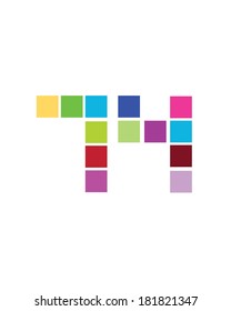Vector graphic of the number 74 in funky colorful squares