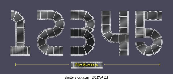 Vector graphic number in a set 1,2,3,4,5, with Abstract Film stripe fonts. Typography design for posters, logos, cover, etc.