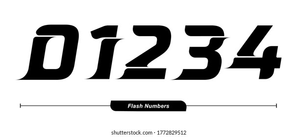 Vector graphic numbers in a set 0,1,2,3,4, with Abstract Black Flash Font. Typography design for posters, logos, cover, etc.