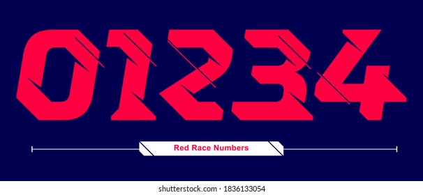 Vector graphic numbers in a set 0,1,2,3,4, with Abstract Red race speed modern Font. Typography design for posters, logos, cover, etc.