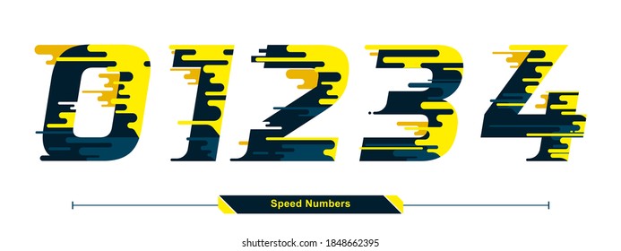 Vector graphic numbers in a set 0,1,2,3,4, with Abstract Color speed modern Font. Typography design for posters, logos, cover, etc.