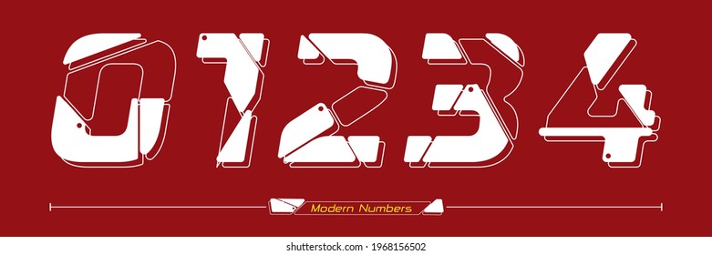 Vector graphic numbers in a set 0,1,2,3,4, with Abstract Future modern font. Typography design for posters, logos, cover, etc.