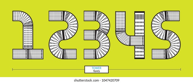 Vector graphic numbers in a set 1,2,3,4,5, with tower line design style