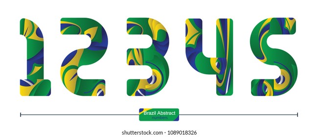 Vector graphic numbers in a set 1,2,3,4,5, with brazil abstract style