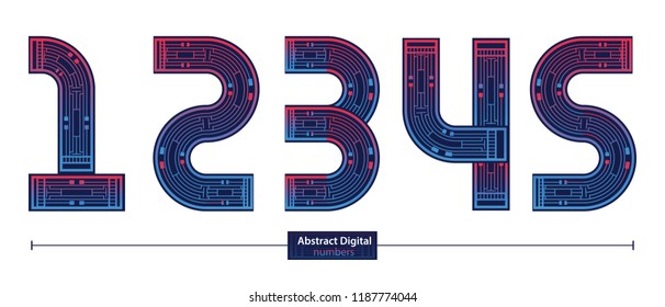 Vector graphic numbers in a set 1,2,3,4,5, with digital color style
