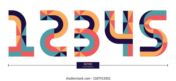 Vector graphic numbers in a set 1,2,3,4,5, with retro style