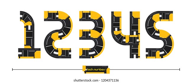 Vector graphic numbers in a set 1,2,3,4,5, with Modern Tech Yellow color style