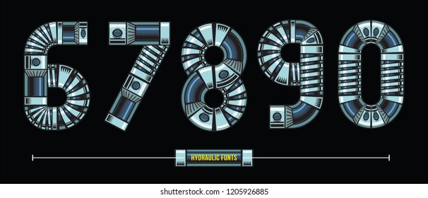 Vector graphic numbers in a set 1,2,3,4,5 with Hydraulic comic font style